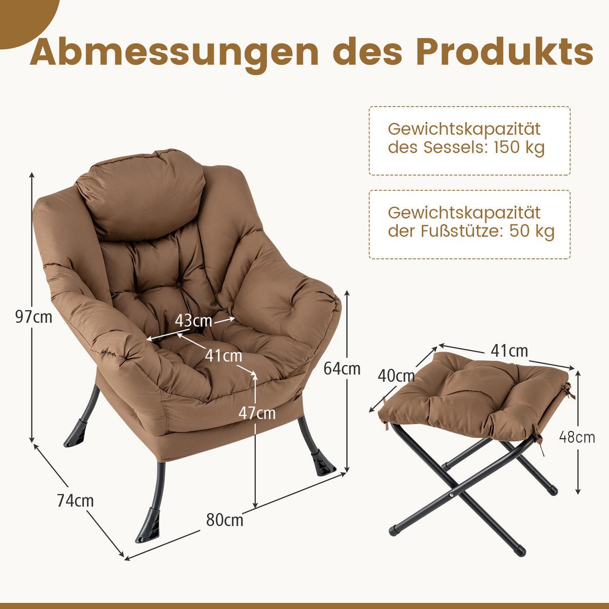 SESSEL mit Hocker Braun - Braun, Kunststoff (81/94.5/75cm) - COSTWAY
