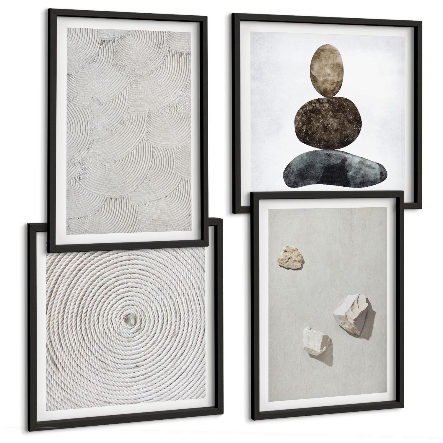 BILDER SET 4er Set - 50x50 cm & 40x60 cm Schwarzer Rahmen - Sandsteine moderne Farbe - Schwarz, Kunststoff (50/50cm) - TULUP