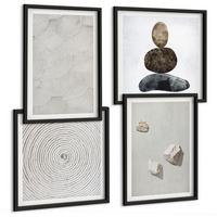 BILDER SET 4er Set - 50x50 cm & 40x60 cm Schwarzer Rahmen - Sandsteine moderne Farbe - Schwarz, Kunststoff (50/50cm) - TULUP
