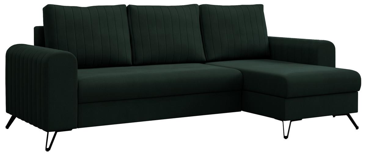 ECKSOFA Axel Samt Grün - Schwarz/Grün, Textil/Metall (242/140cm) - MKS