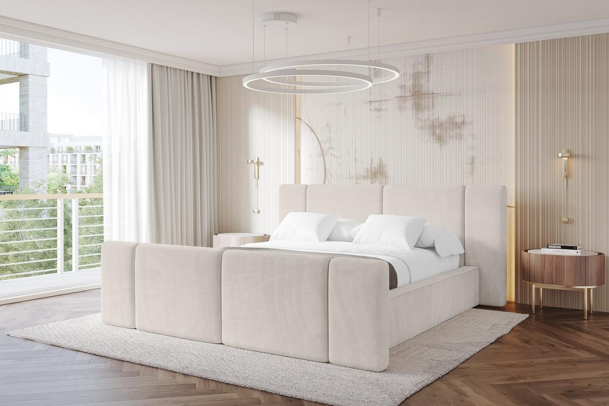 POLSTERBETT mit Bettkasten, Fußteil und Lattenrost, Bett mit Matratze H3/H4 - RIVO-Z 180x200 Beige - Ecru, Holzwerkstoff/Textil (180/200cm) - ALTDECOR