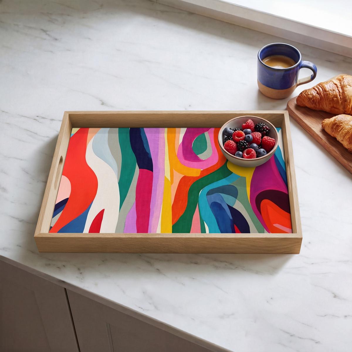 TABLETT Abstrakt - Bunt - Wellen - Linien 50x35 cm - Multicolor, Holz (50/5/5cm) - OnlyWow