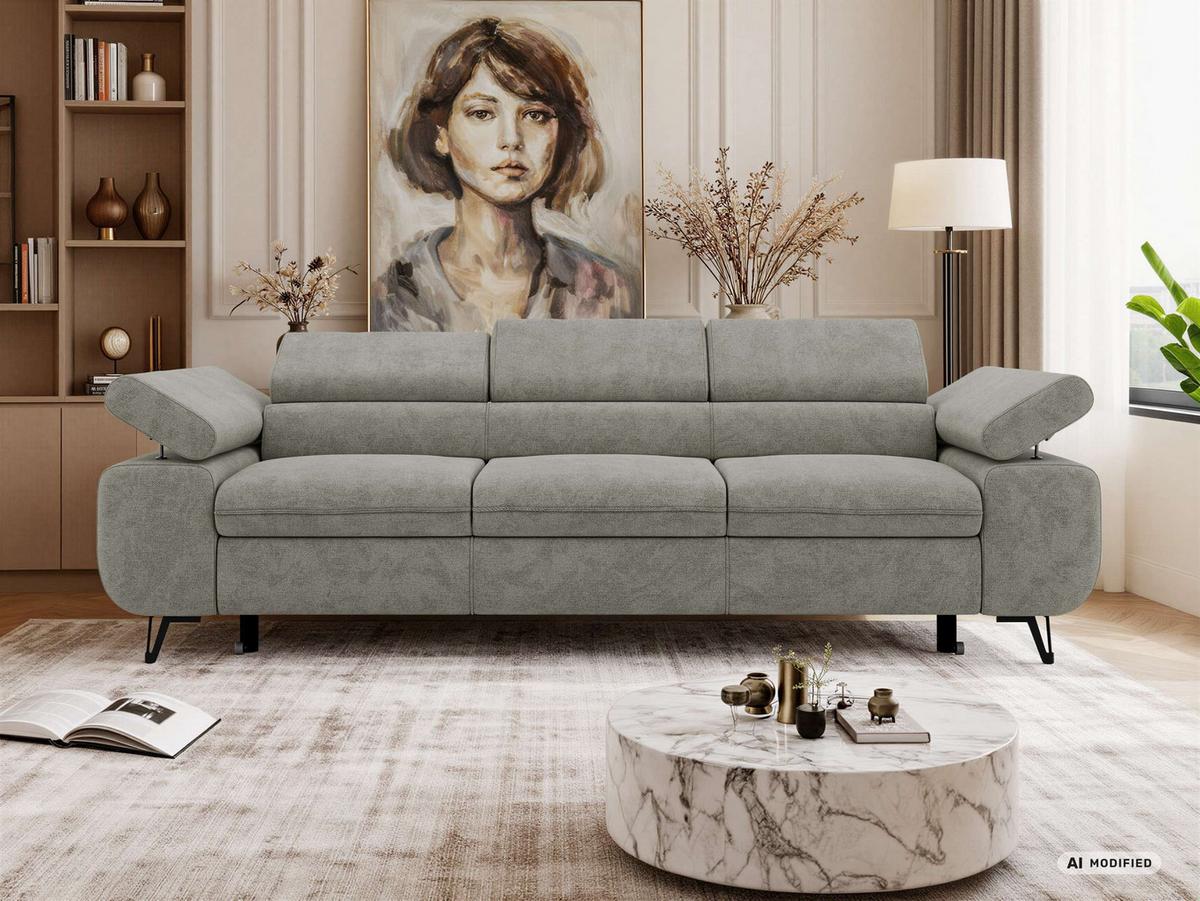 3-SITZER SOFA PETER mit Schlaffunktion - Grau Stukture - Graphitfarben/Schwarz, Textil/Metall (262/76/99cm) - MKS