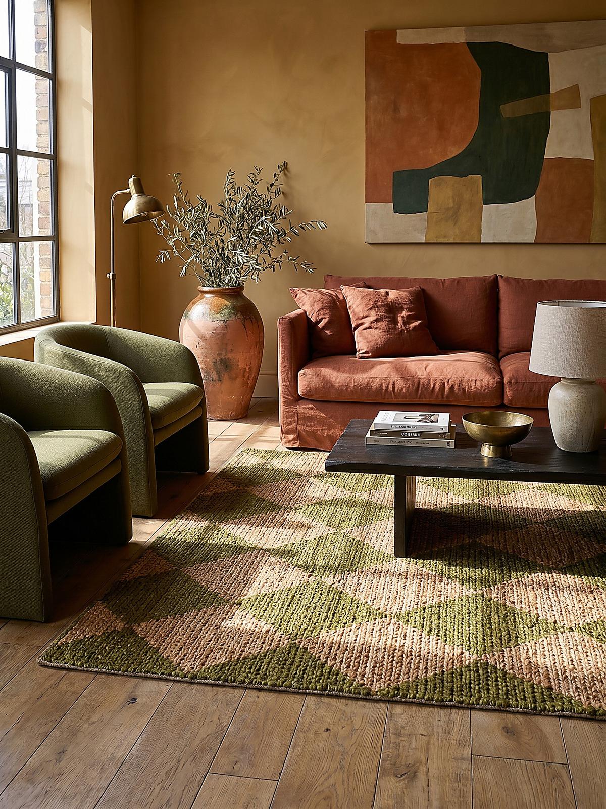 JUTETEPPICH BAIN, mit Rautenmuster, Olivegrün, 120 x 170 cm - Grün, Textil (170/120cm) - KADIMA DESIGN