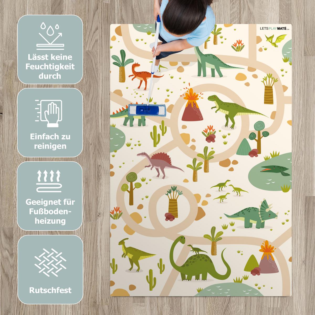 KINDERTEPPICH Dino - Grün - Natur - Kinder - Design Spielmatte 120x180 cm - Beige, Kunststoff (120/0.3cm) - OnlyWow