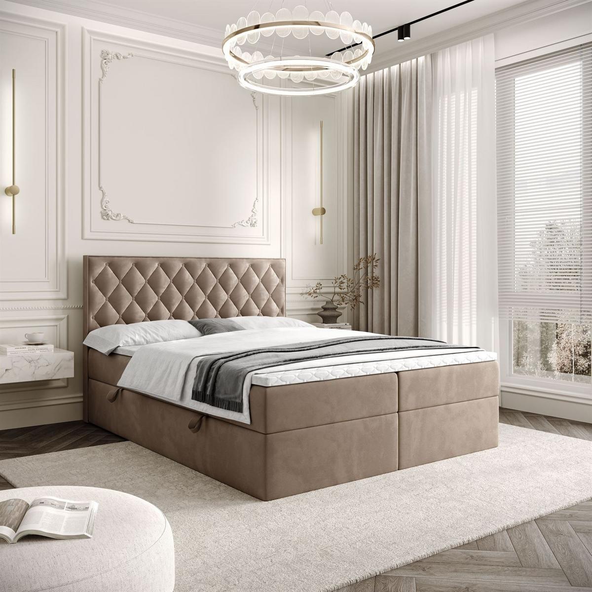BOXSPRINGBETT INEZ mit Bettkasten mit Topper 160x200 cm Royal Velvet 176 - Beige, Textil - Lookway