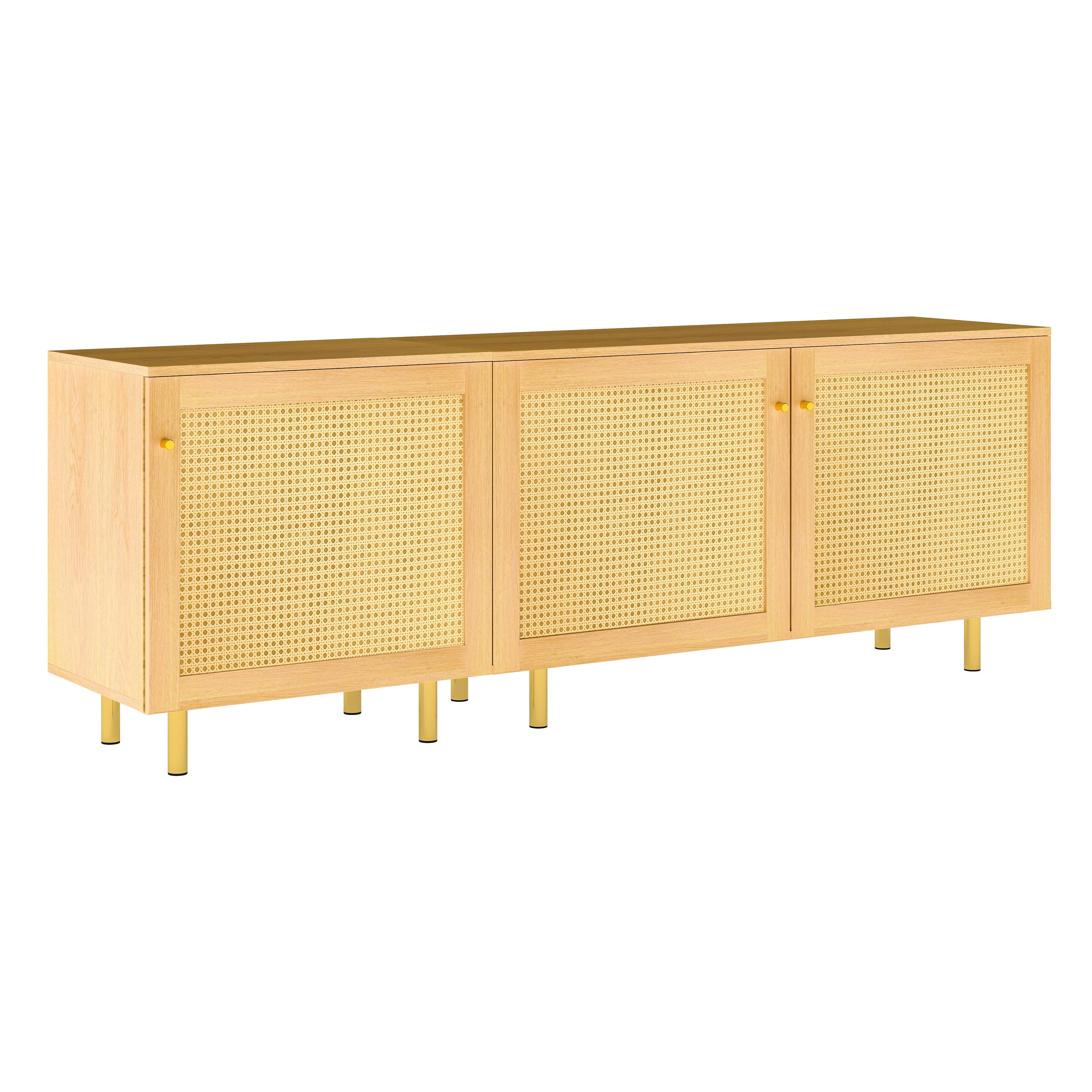 SIDEBOARD rattan natur 180cm 3 türen modular - Naturfarben, Holzwerkstoff (180/63/40cm) - Urban Meuble