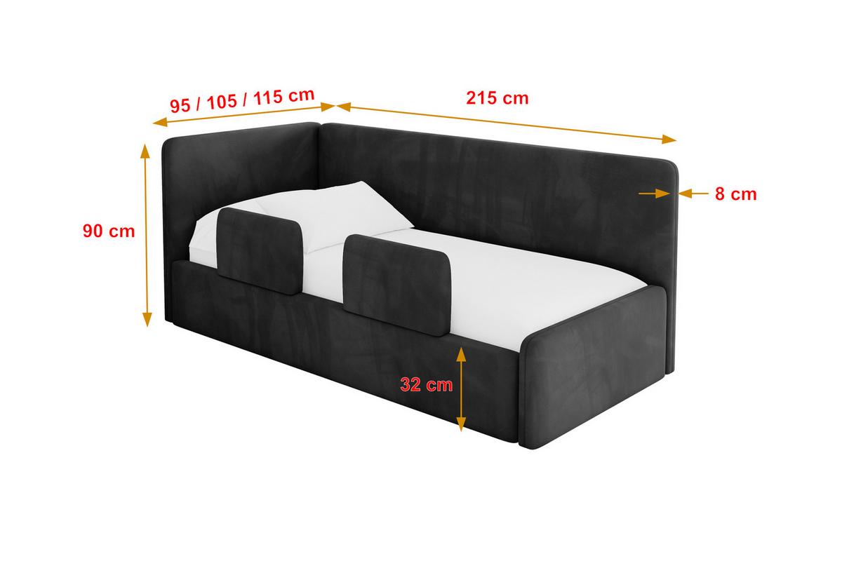 EINZELLBETT Jugendbett mit Bettkasten, Rechts - NORY 80x200 Schwarz - Anthrazit, Holzwerkstoff/Textil (80/200cm) - ALTDECOR