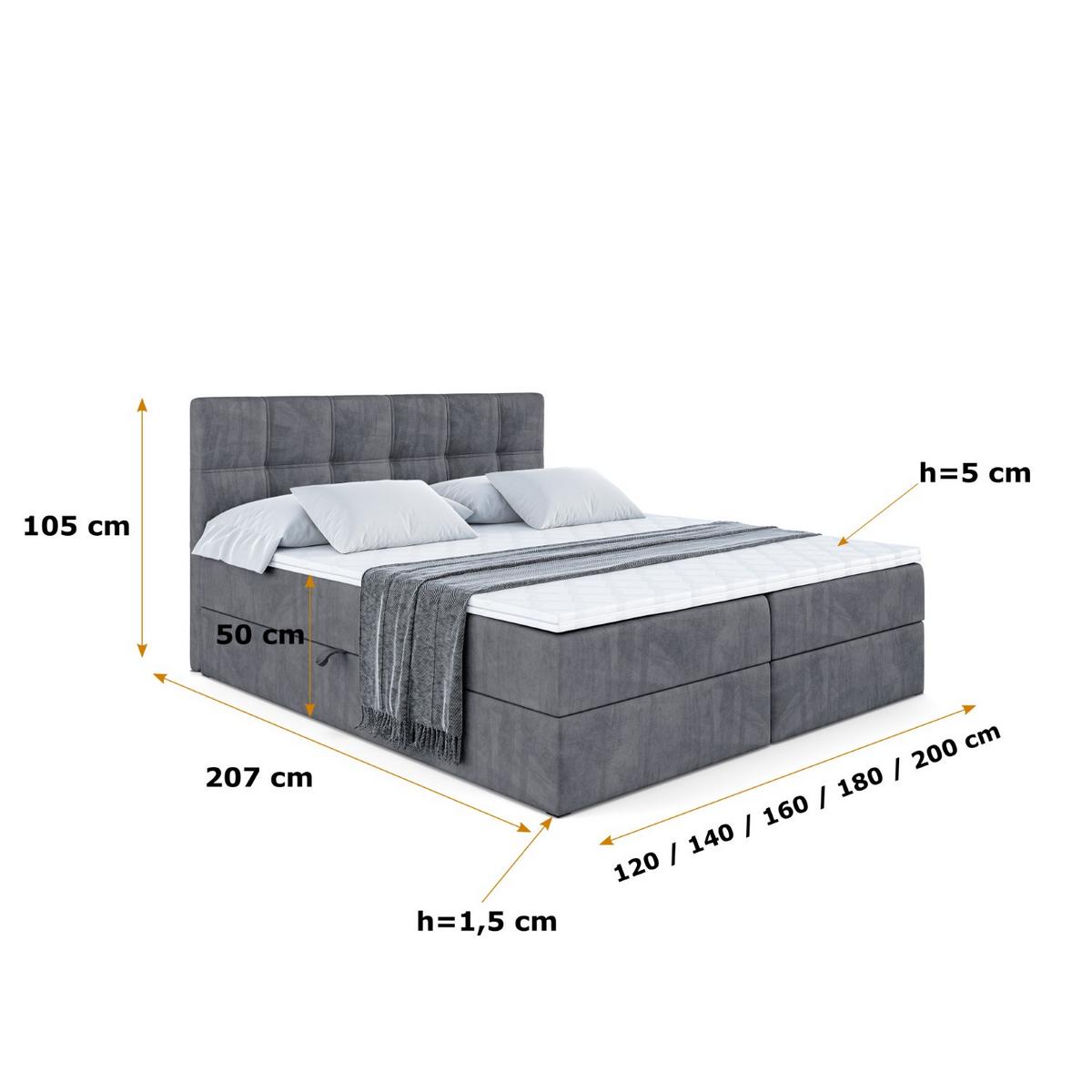 BOXBETT mit Matratze H3 und Lattenrost - MARCE - 140 x 200 cm - Grau - Dunkelgrau, Holzwerkstoff (140/200cm) - ALTDECOR
