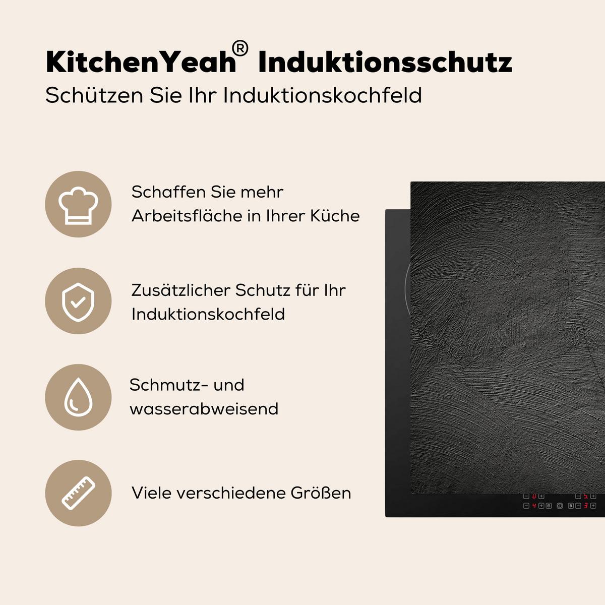 HERDABDECKPLATTE Beton - Schwarz - Industriell Abdeckung Ceranfeld 57.6x51.6 cm - Anthrazit, Kunststoff (57.6/51.6/0.2cm) - MuchoWow