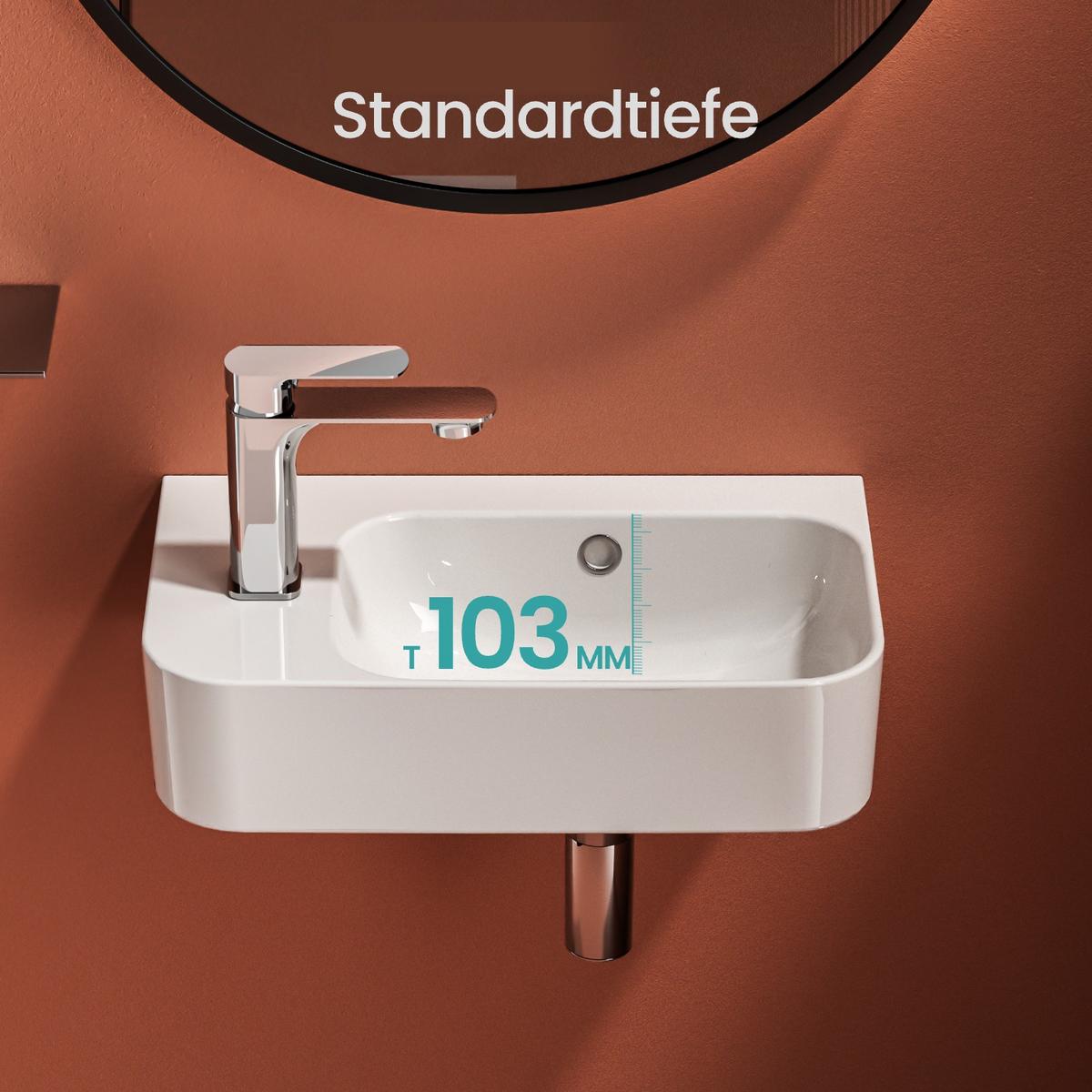 WASCHBECKEN Rechteckig Mit Hahnloch rechts Weiß 45 / 26,5 / 15,6 cm - Weiß, Keramik (45/15.5/26.5cm) - EMKE