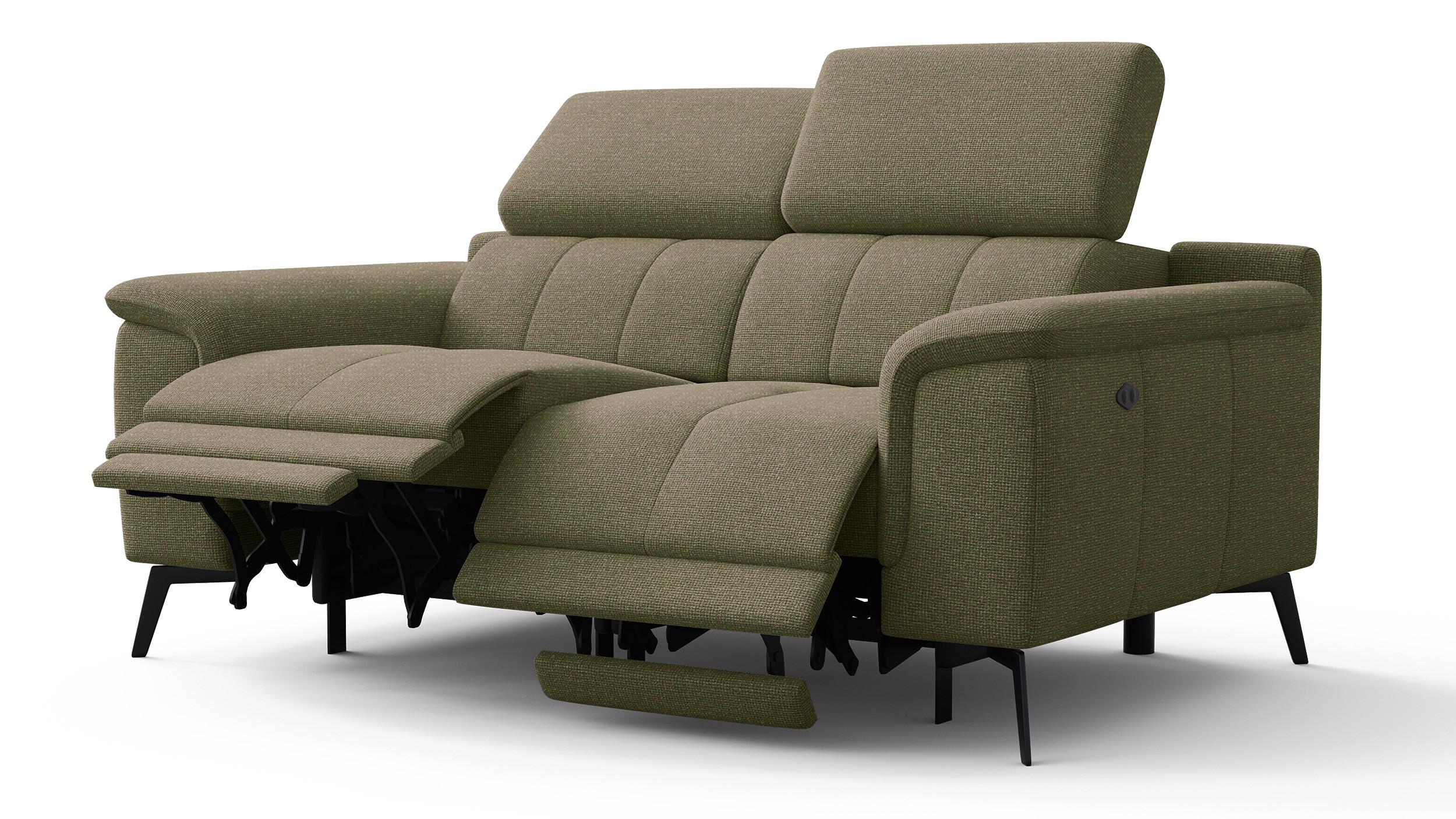 RELAXSOFA FIERO 2-Sitzer mit 2 Relaxfunktionen, olivgrün - Schwarz/Olivgrün, Holzwerkstoff/Textil (170/82/103cm) - Wozimo
