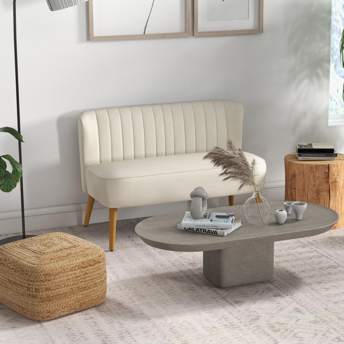SOFA Polyester Cremeweiß - Creme/Weiß, Holz/Textil (56.5/77/117cm) - HOMCOM
