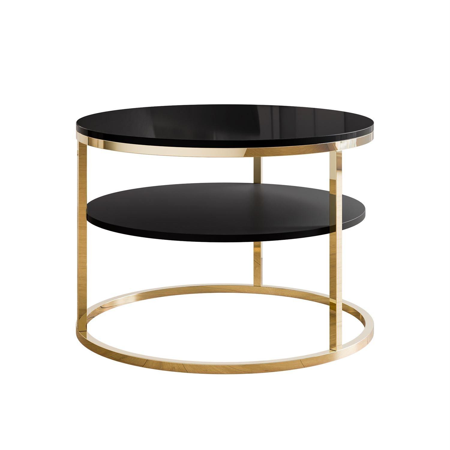 COUCHTISCH CIRI in Hochglanz mit Ablage und Gestell in Goldchrom Schwarz Hochglanz - Goldfarben/Schwarz, Holzwerkstoff (70/70/49cm) - Lookway