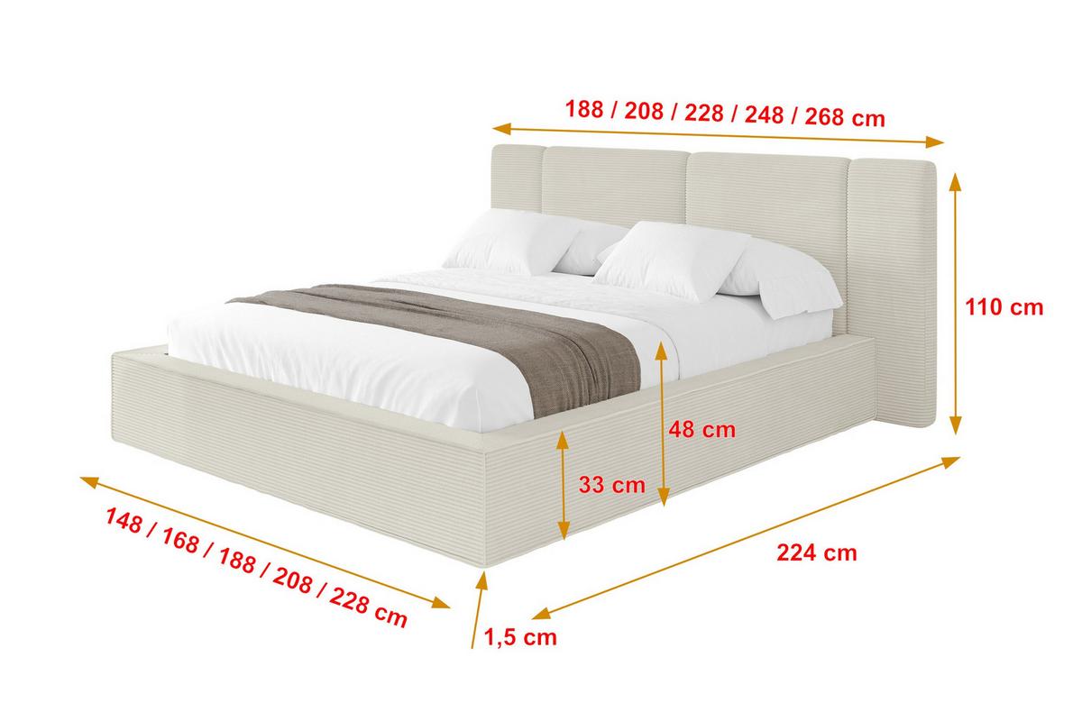 POLSTERBETT mit Bettkasten und Lattenrost, Bett mit Matratze H3/H4 - RIVO 160x200 Creme - Sahara, Holzwerkstoff/Textil (160/200cm) - ALTDECOR