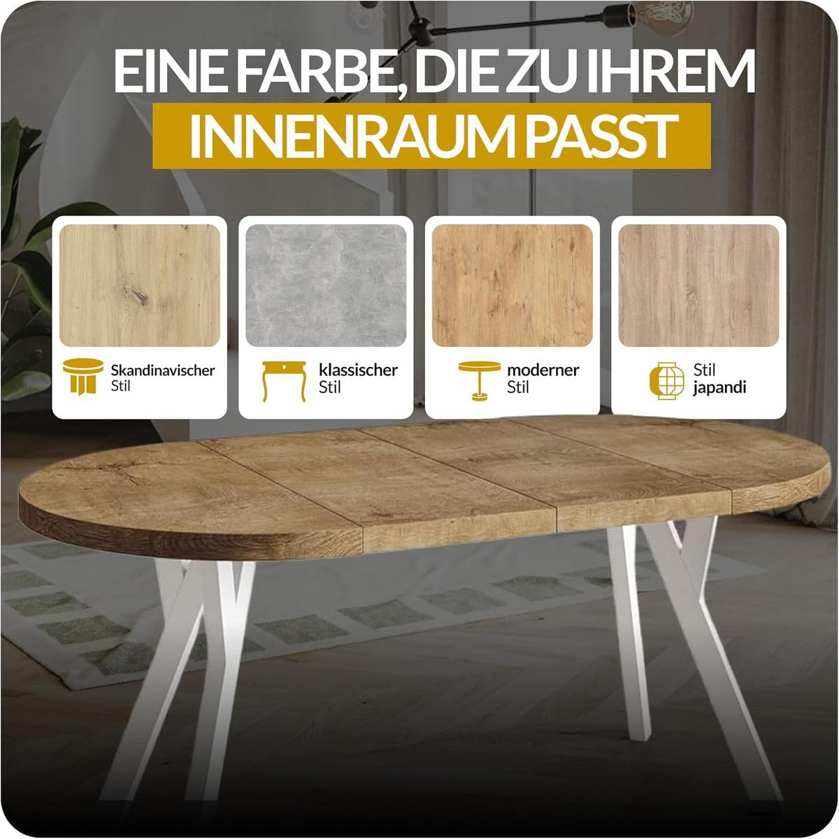 RUNDER Esstisch ausziehbar – Moderner Wohnzimmertisch und Küchentisch – Tisch mit Stabile Konstruktion, Durchmesser 100 cm - 200 cm - Farbe Lefaks - Dunkelbraun/Weiß, Holzwerkstoff (100/100/77cm) - Alpi-Möbel