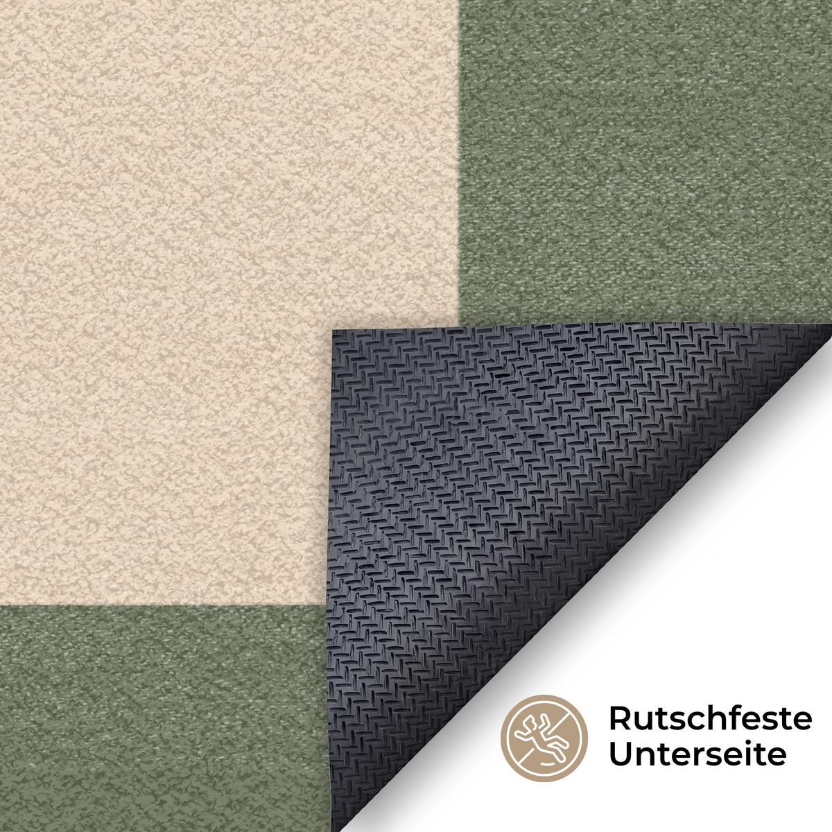 FUSSMATTE Schachbrettmuster - Grün - Beige - Blöcke Flurteppich 180x120 cm - Olivgrün, Kunststoff (180/0.4cm) - MuchoWow