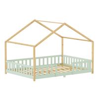 HAUSBETT Treviolo - Naturfarben/Mintgrün, Holz (120/200cm) - [en.casa]