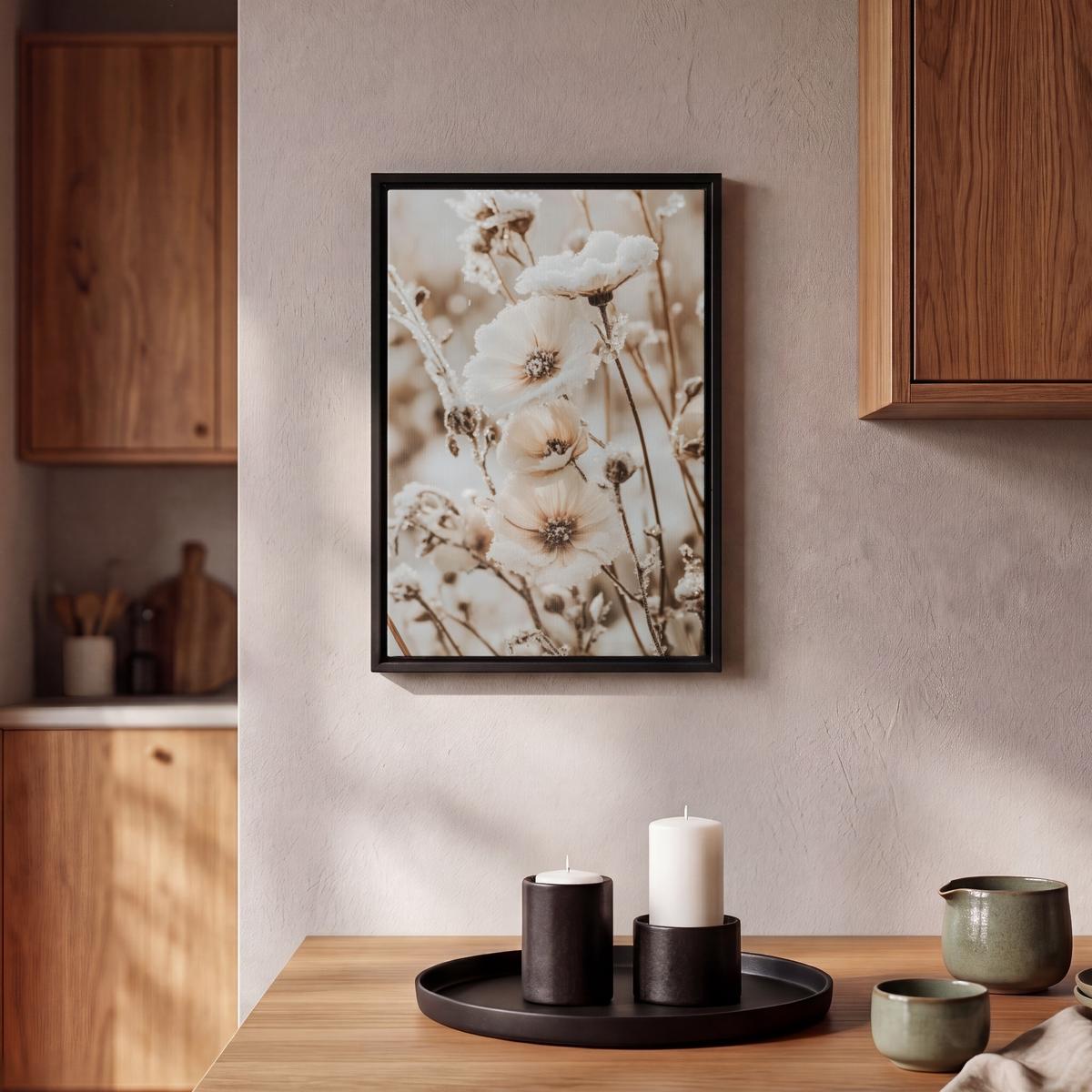 LEINWAND Bilder mit Rahmen - Blumen - Winter - Weiß - Schnee - Beige - 20x30 - Creme, Textil (20/30cm) - MuchoWow