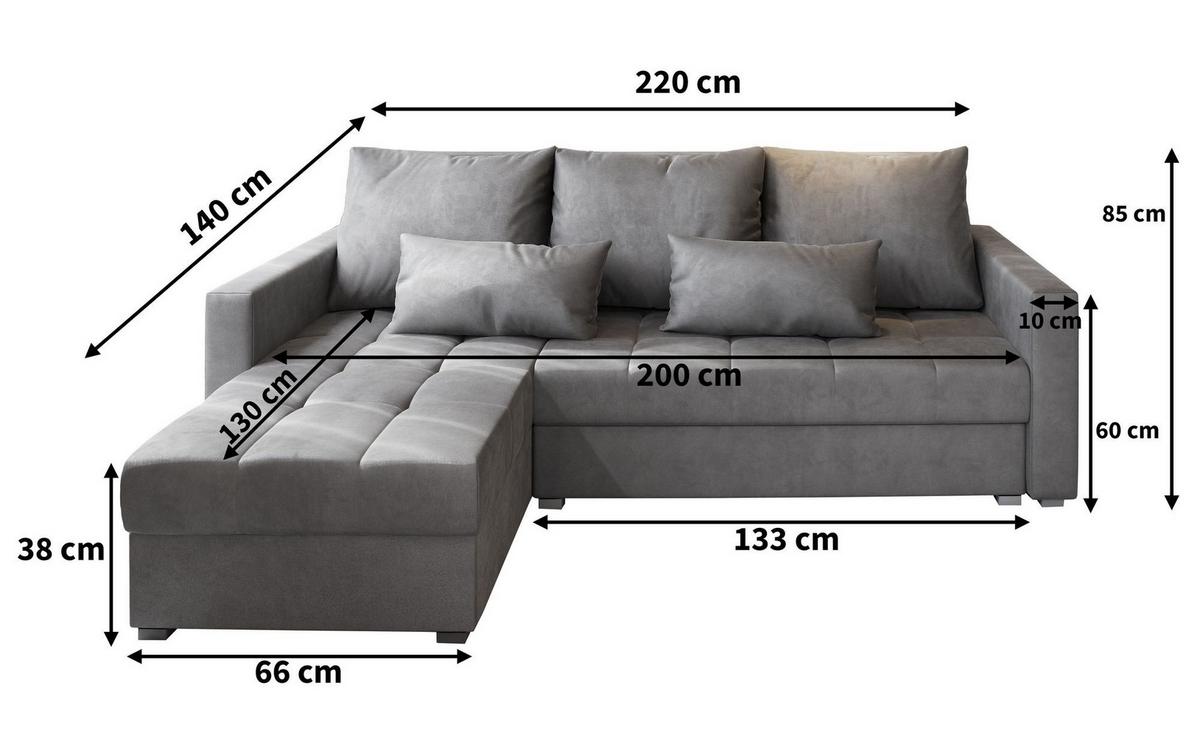 ECKSOFA KOS PIK M Creme Velours-Stoff mit Schlaffunktion - Creme/Grau, Holz/Kunststoff (220/140cm) - MASSENO