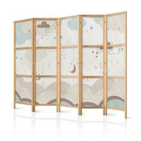 PARAVENT Japanischer 5-tlg 225x172 cm Pastellfarbene Wolken Und Sterne - Multicolor, Holz/Textil (225/172/3cm) - Muralo