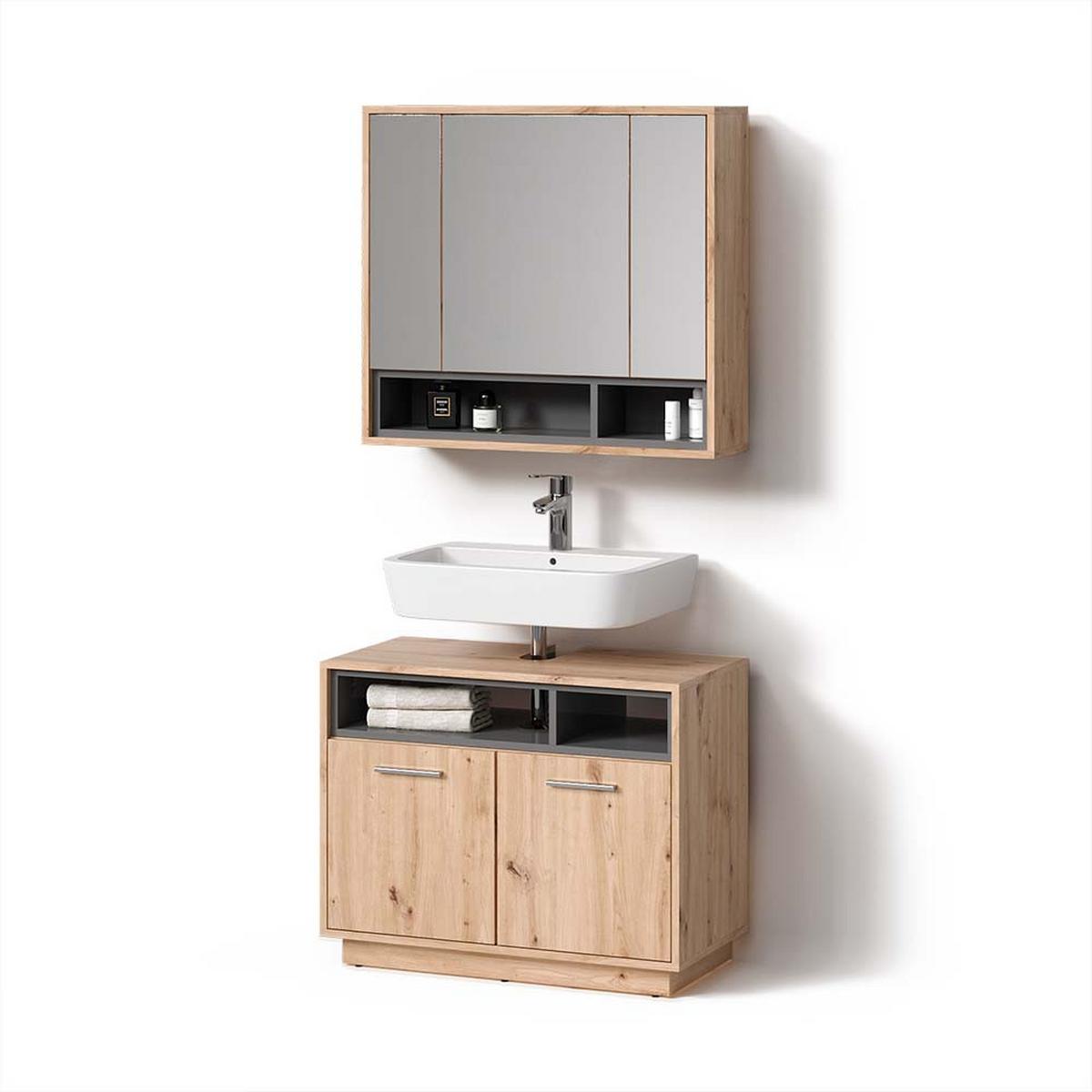 BADMÖBEL-SET Temo Artisan-Eiche 2 Teile - Eiche Artisan, Holzwerkstoff (80/64/40cm) - Livinity®