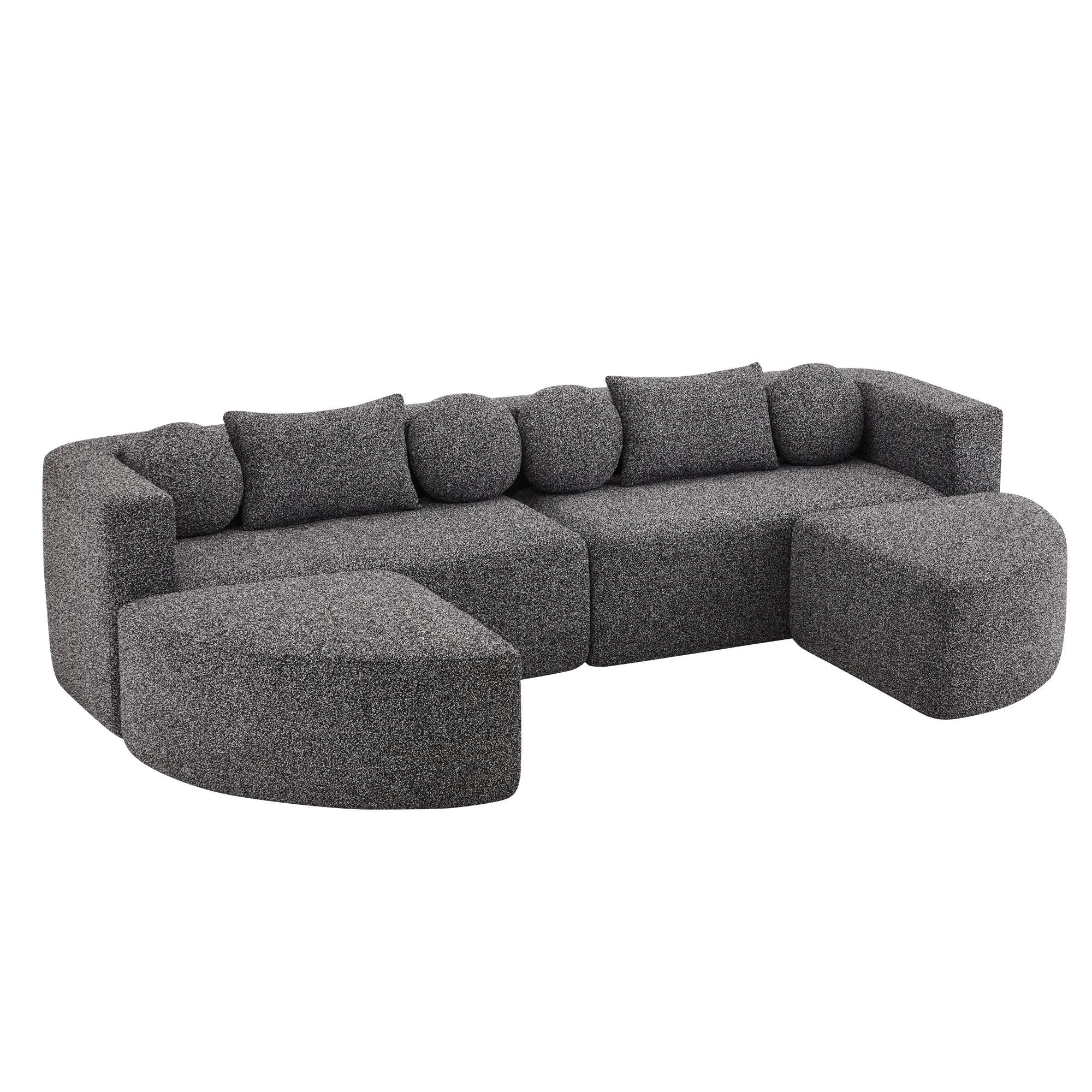 SCHLAFCOUCH aus Chenille in Grau Modulares Design & Ohne Montage - Schwarz, Textil (165/68/292cm) - Urban Meuble
