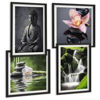 BILDER SET 4er Set - 50x50 cm & 40x60 cm Schwarzer Rahmen - Zen-Gemälde, Wassersteine, Buddha - Schwarz, Kunststoff (50/50cm) - TULUP