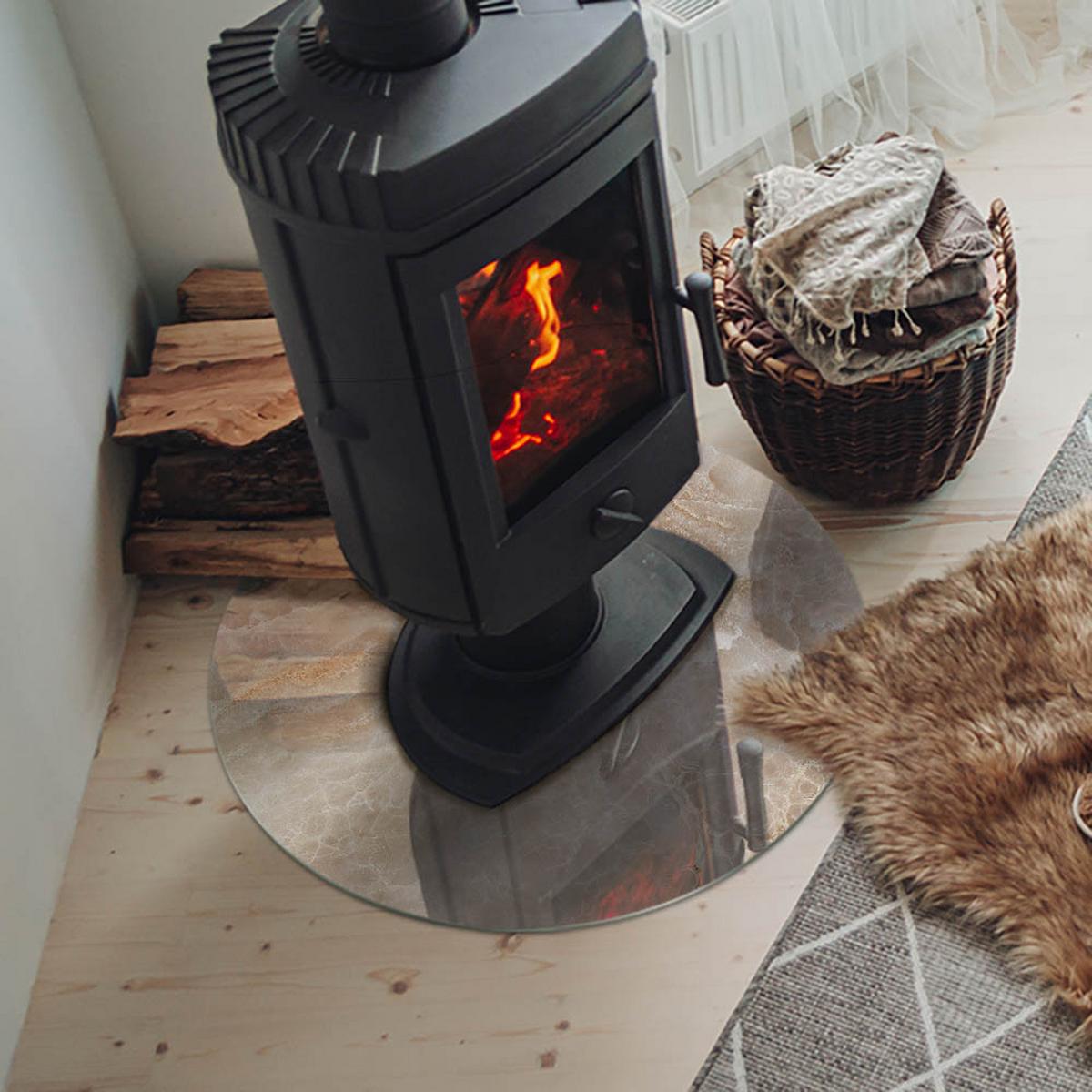 GLASPLATTE für Kamin Ø 60 cm - Beige, Glas (60/60/0.4cm) - TULUP