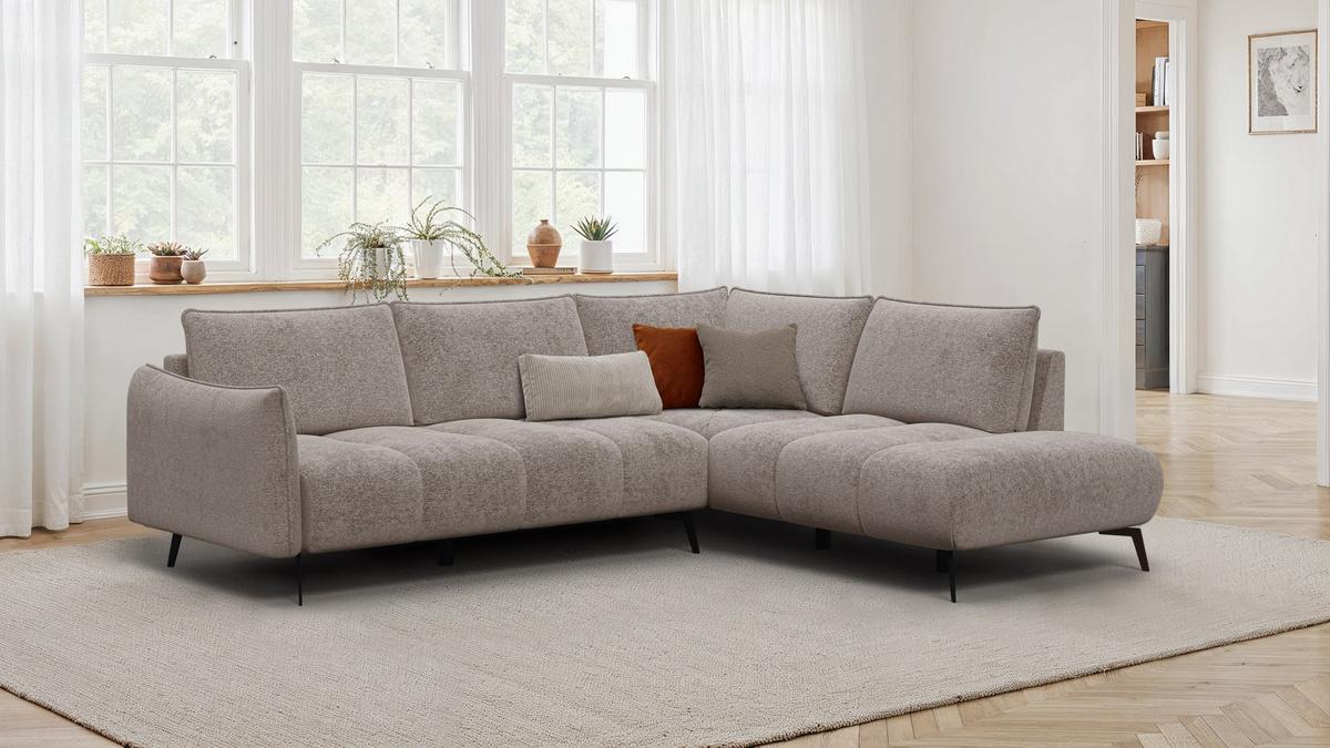 ECKSOFA AERA 5-Sitzer rechts, dunkelbeige - Beige/Schwarz, Holz/Textil (268/206cm) - Wozimo