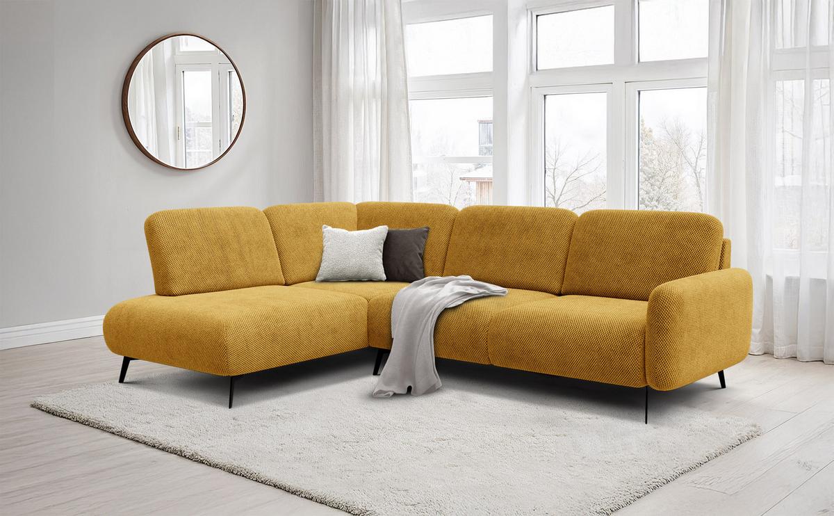 ECKSOFA FEBE 5-Sitzer links, dunkelgelb - Gelb/Schwarz, Holz/Textil (271/190cm) - Wozimo