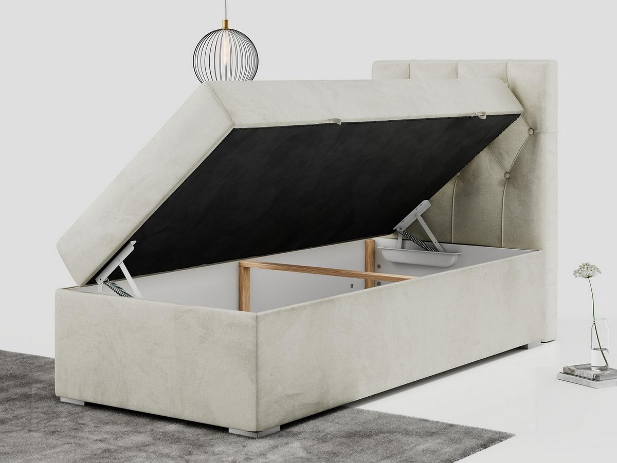 BOXBETT ALDA 90/200 Beige Velvet - H3 - Rechts Seite - Beige, Holz/Textil (90/200cm) - MKS