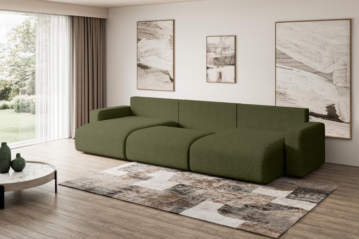 WOHNLANDSCHAFT mit Schlaffunktion und Bettkasten KLEEA-U - 347x143x83 cm Grün Bouclé - Schwarz/Grün, Holzwerkstoff/Kunststoff (347/83/143cm) - ALTDECOR
