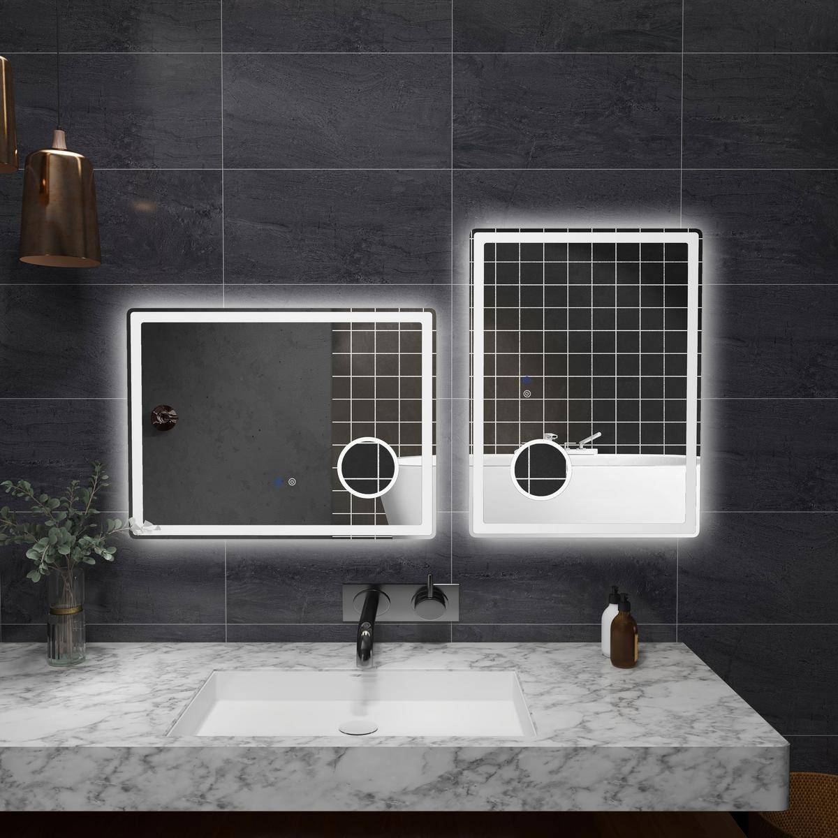 LED Badezimmerspiegel,mit 3x Vergrößerung, Memory-Funktion, beschlagfrei - Weiß, Glas (3.8/60/80cm) - Kleankin