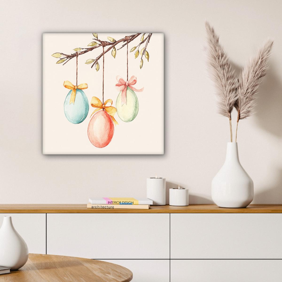 LEINWANDBILD Osterkuchen - Schleife - Eier Wandbild Wohnzimmer 50x50 cm - Creme, Textil (50/50cm) - MuchoWow