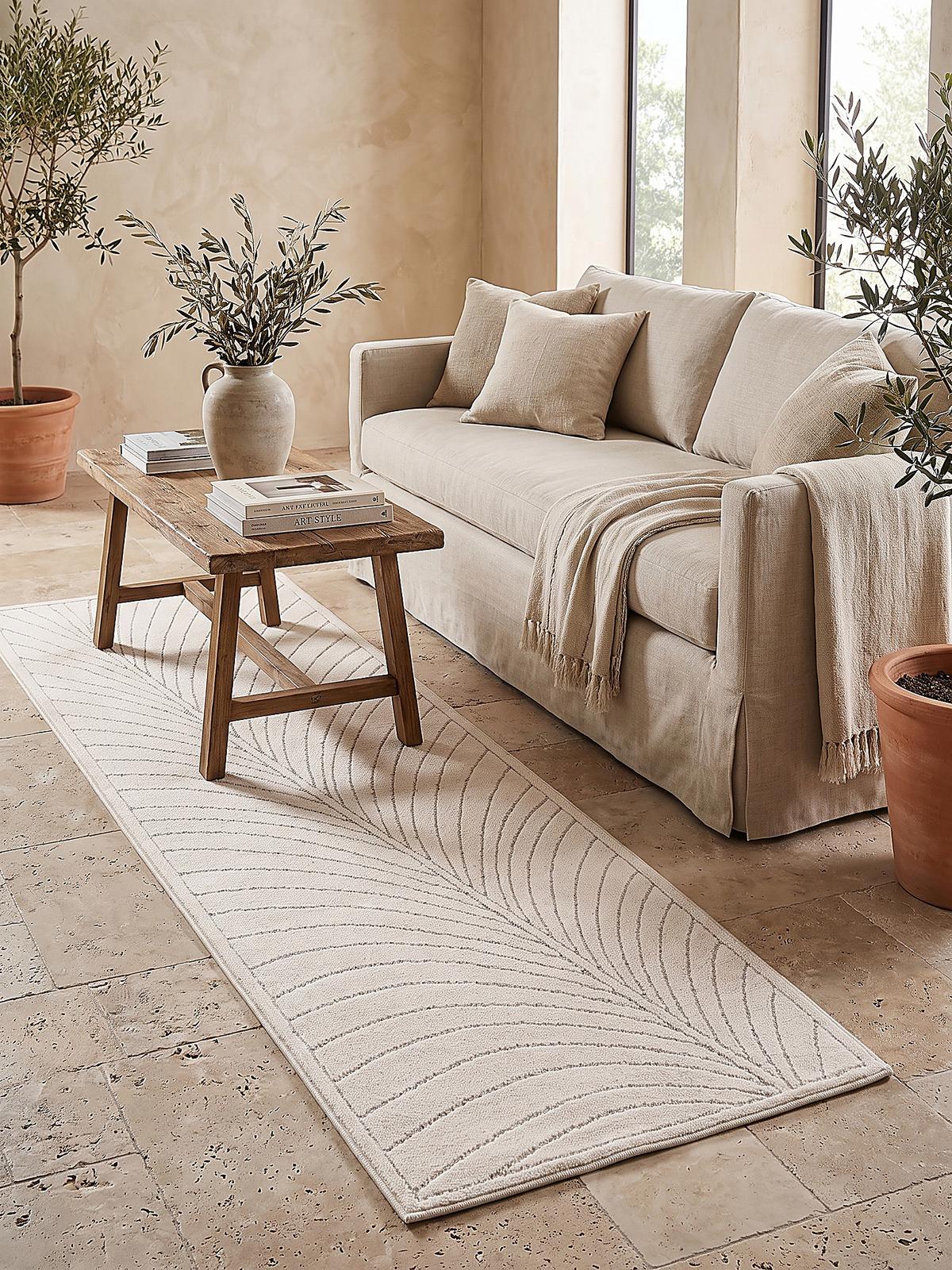 LÄUFER Outdoor, Fußbodenheizung-geeignet, mit Blattmotiv, aus Polypropylen, ENGADIN in Creme, 80 x 250 cm - Beige, Textil (80/250cm) - KADIMA DESIGN