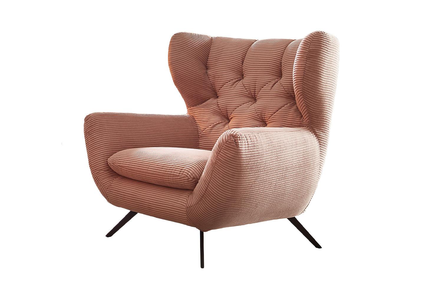 SESSEL CHARME Rosé Cord - Schwarz/Rosa, Textil/Metall (100/106/95cm) - KAWOLA