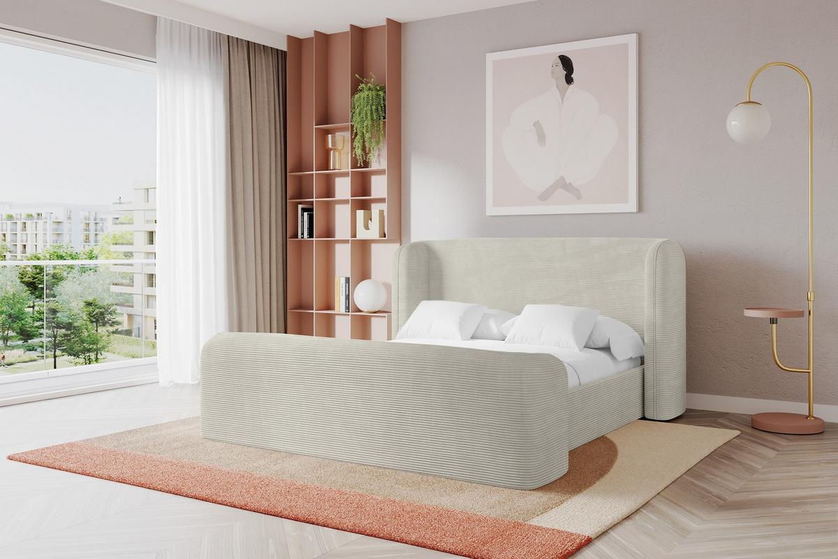 POLSTERBETT mit Bettkasten, Fußteil und Lattenrost, Bett mit Matratze H3/H4 - ESTI-Z 140x200 Creme - Creme, Holzwerkstoff/Textil (140/200cm) - ALTDECOR