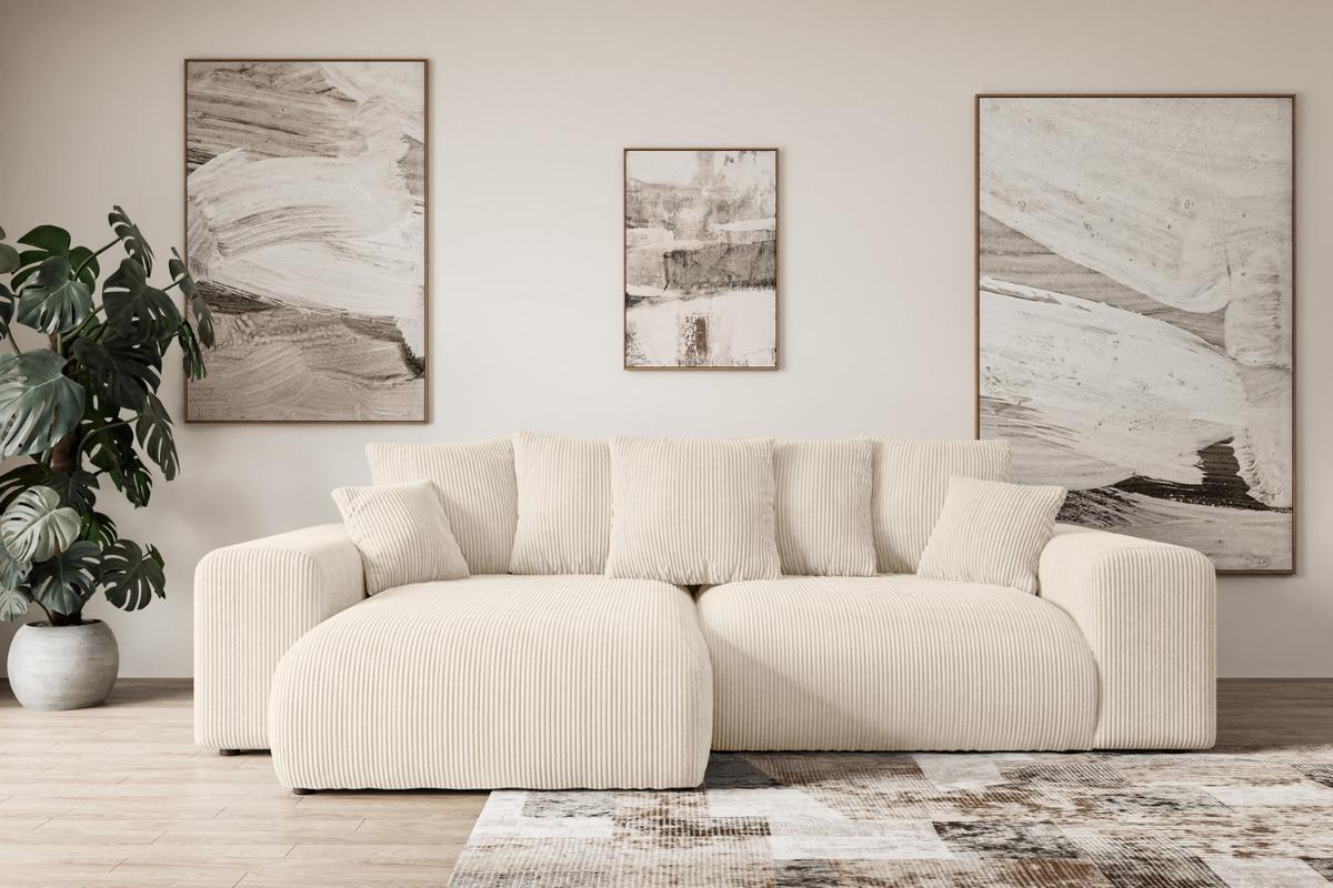 ECKSOFA Ottomane links ESKAR-L 266x176x72 Taupe Cord - Taupe/Schwarz, Holzwerkstoff/Kunststoff (266/176cm) - ALTDECOR