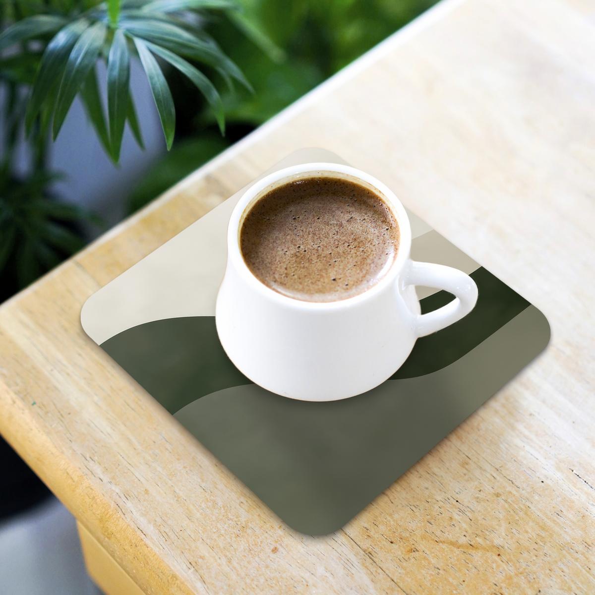 GLASUNTERSETZER 6er-Set Japandi - Grün - Abstrakt - Modern Tischuntersetzer 10x10 cm - Salbeigrün, Naturmaterialien (10/0.2cm) - MuchoWow