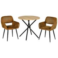 ESSZIMMER SET – 1 Tisch + 2 Stühle – Holzoptik & Wildleder - Braun, Holzwerkstoff/Metall (80/75/80cm) - Urban Meuble