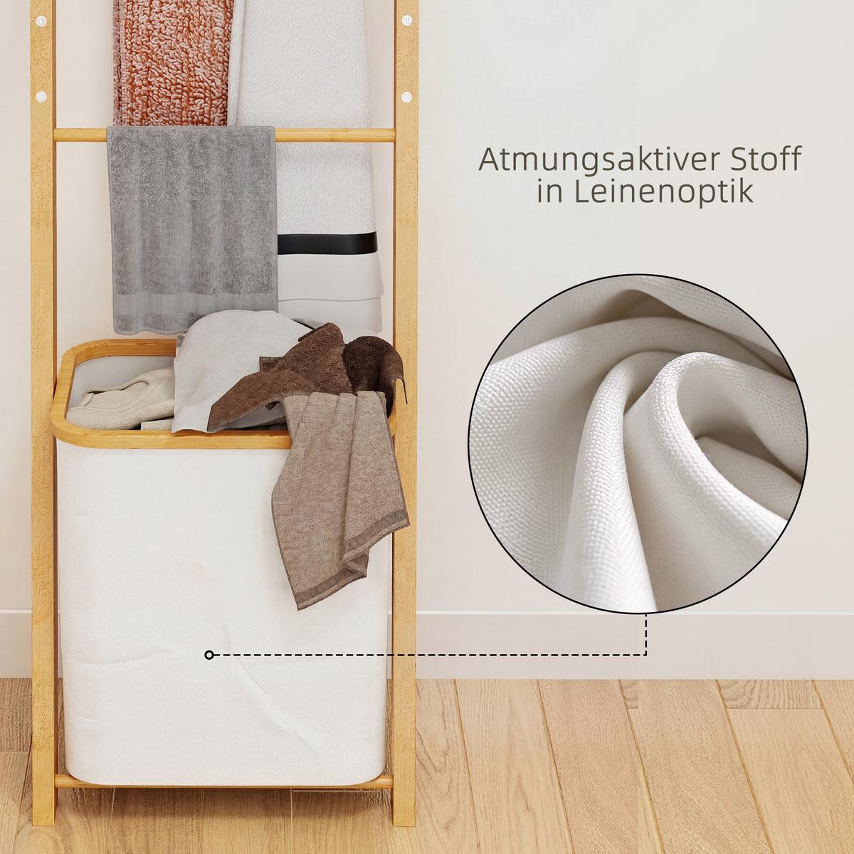 BADEZIMMER-REGAL Bambus Polyester Cremeweiß - Creme, Holz (35/133/43cm) - HOMCOM
