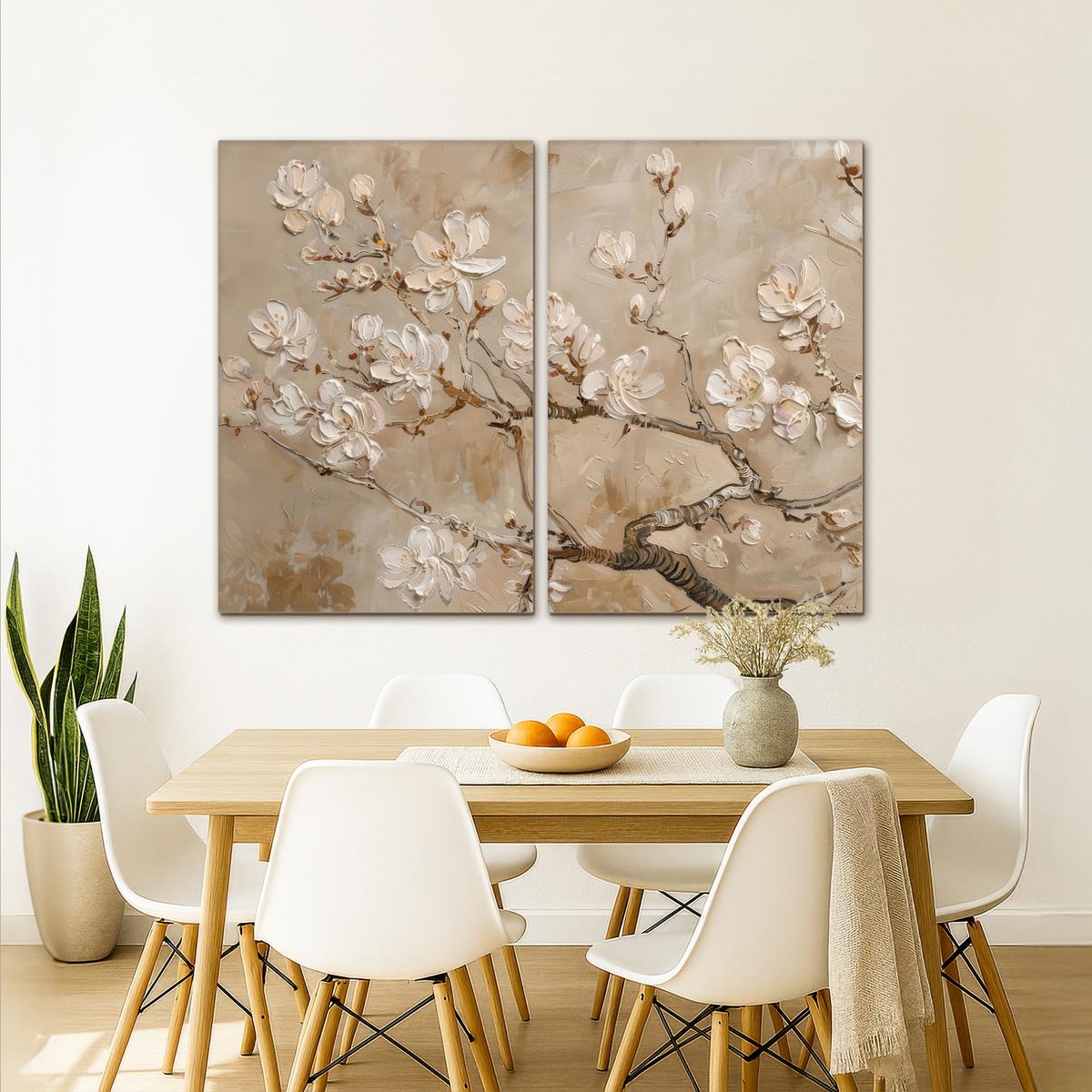 LEINWANDBILD 2er Set Beige - Blüte - Modern 160x120 cm - Beige, Textil (160/120cm) - MuchoWow