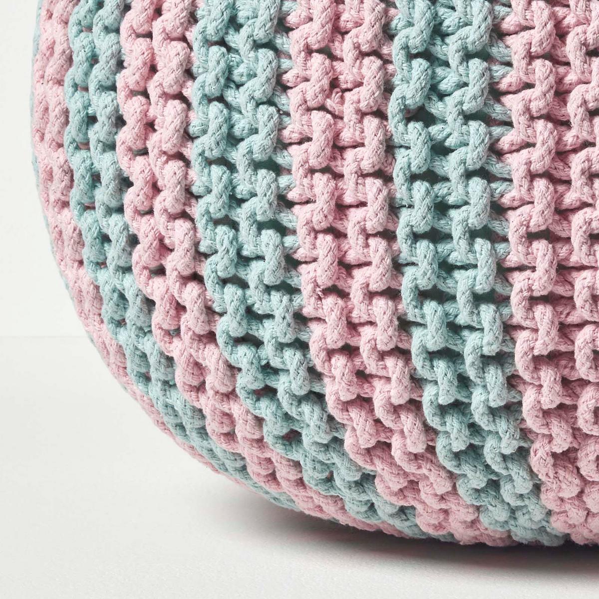 STRICKPOUF rund, blau-rosa gestreift, 40/40/35 cm - Hellblau, Textil (40/35/40cm) - Homescapes