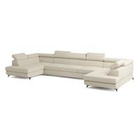 WOHNLANDSCHAFT URMANO Creme Boucle-Stoff mit Schlaffunktion - Creme, Holz (395/89/190cm) - MASSENO