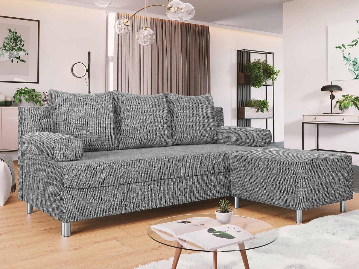 SCHLAFSOFA Dover mit Polsterhocker - Chromfarben/Hellgrau, Holz/Kunststoff (192/86/80cm) - MIRJAN24