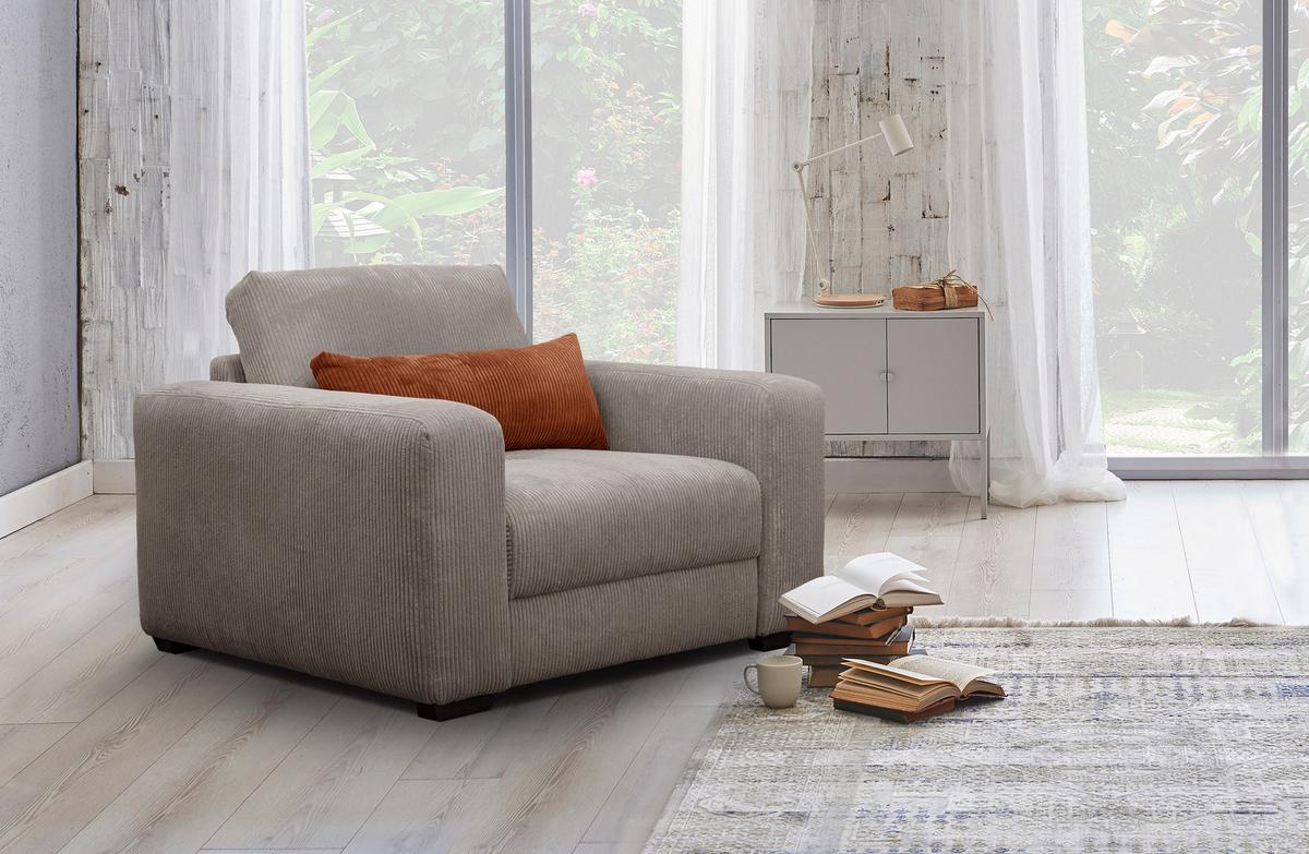 SESSEL OLI in Cordstoff taupe - Taupe, Holz/Textil (130/91/108cm) - Wozimo