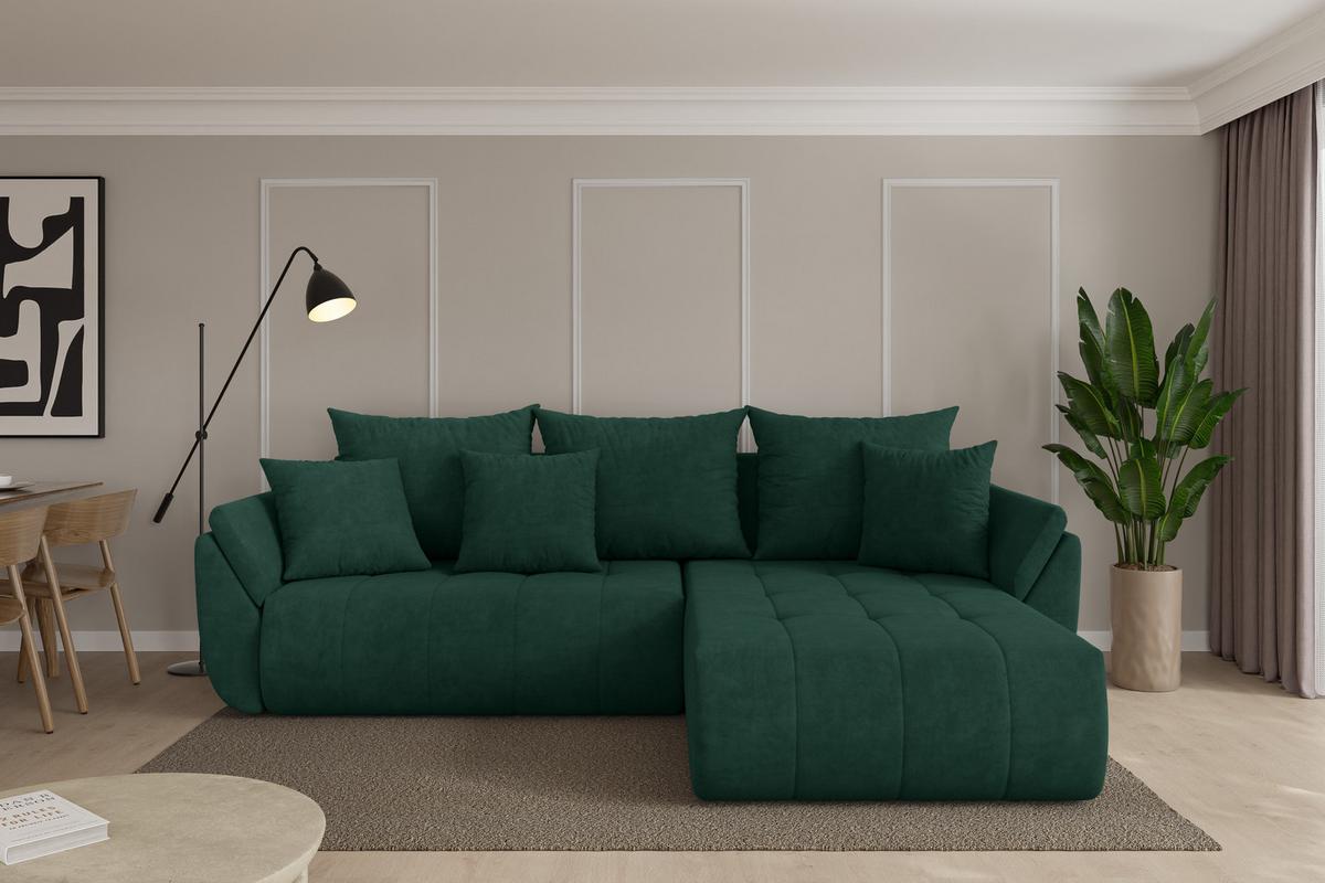 ECKSOFA mit Schlaffunktion Ottomane Rechts TOKO-L 277x194x86 Grün Velours - Schwarz/Grün, Holzwerkstoff/Kunststoff (277/194cm) - ALTDECOR
