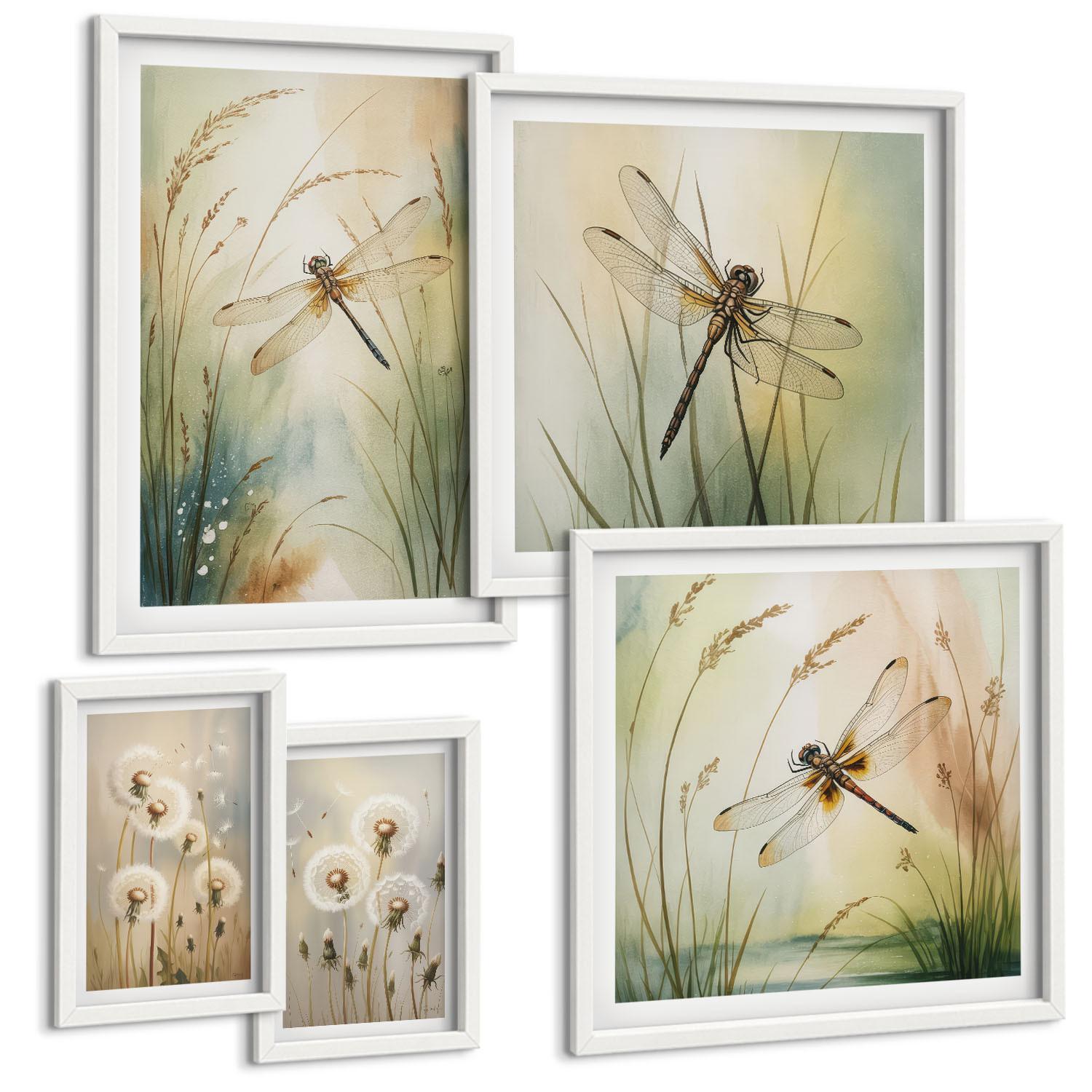 BILDER SET 5er Set - 50x50 cm & 20x30 cm & 40x60 cm Weißer Rahmen - Strandbretter, Surfboote, Vögel - Weiß, Kunststoff (40/60cm) - TULUP