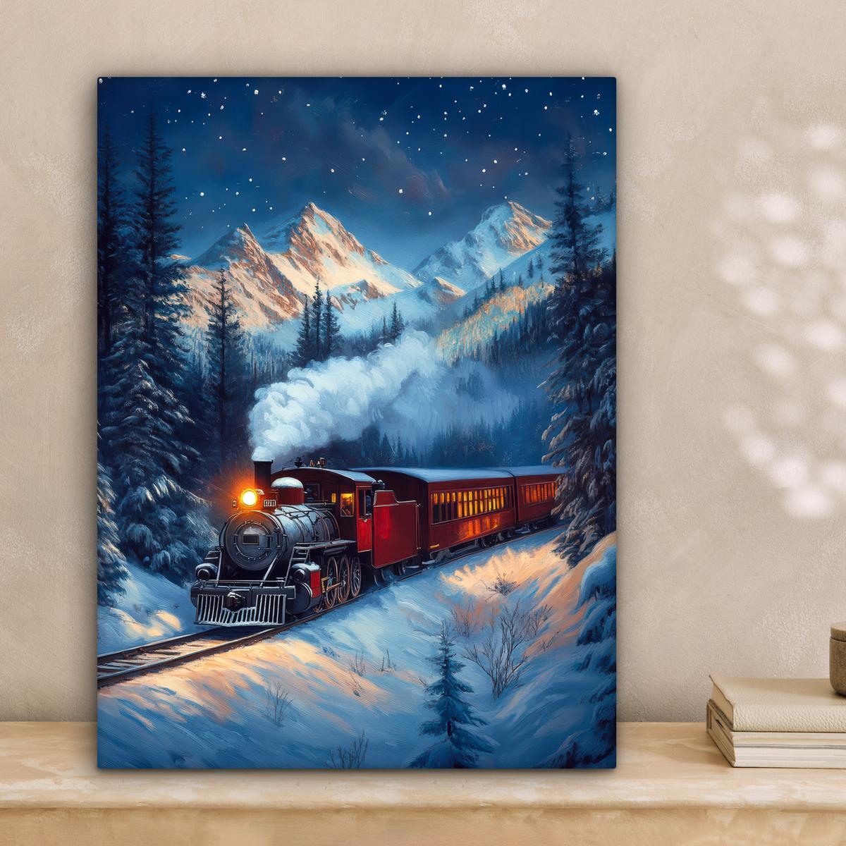 LEINWANDBILD Zug - Weihnachten - Schnee - Weihnachtszug Room Decor 30x40 cm - Anthrazit, Textil (30/40cm) - MuchoWow